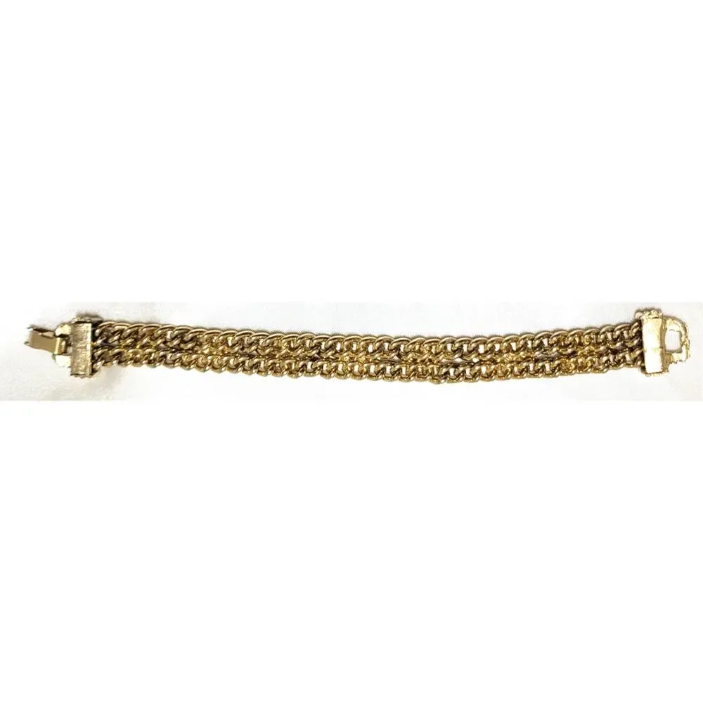 Vtg 60s 70s Gold Tone Chunky Panel Link Bracelet Heavy Geometric Textured 7.25
